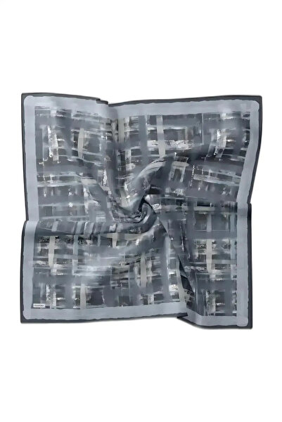 Silk Home Twill Silk Patterned Scarf 11527 Mixed Pattern 14-Grey-Indigo-Linen...