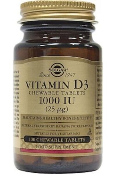 Solgar Vitamin D3 1000 IU (25μg) Μασώμενης Βιταμίνης D3 με Γεύση Μπανάνα &amp...