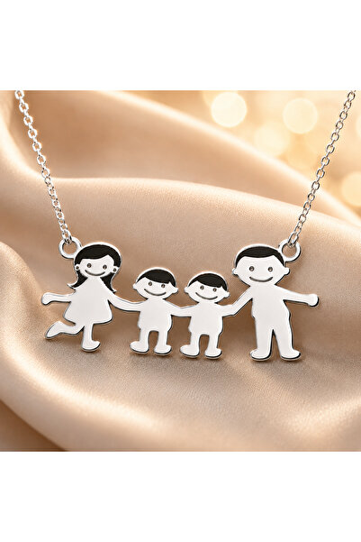 Simoshop Pandantiv Familie cu 2 Baieti din Argint 925 Lucios