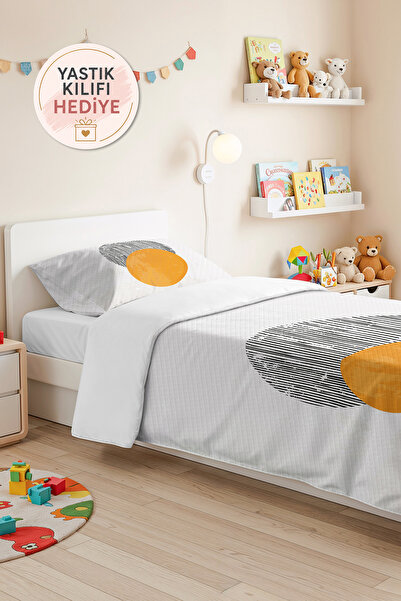 Evimde Bambaşka Geometric Yellow Young Room Single Pique Set - Gray Minimal 1...