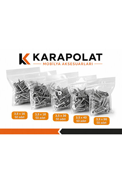 KARAPOLAT 250 Parça Sunta Vidası Seti 3,5x16-18-30-40-50 mm Yıldız Başlı Ahşa...