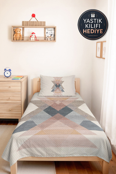 Evimde Bambaşka Set de lenjerie de pat pentru dormitor modern, bej geometric,...