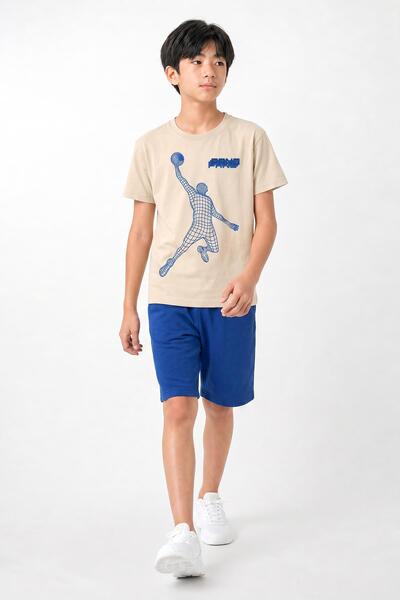 Perendi Boys' Cotton Basketball Printed Shorts Set