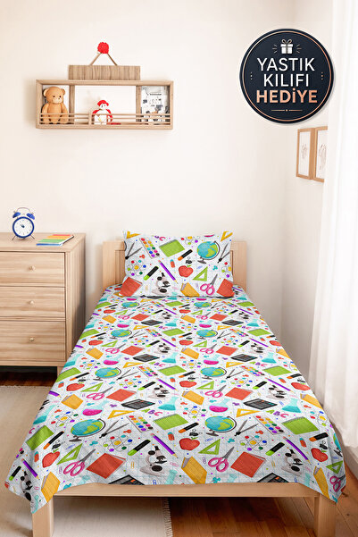Evimde Bambaşka School Themed Children's Room Single Pique Set - Colorful Geo...