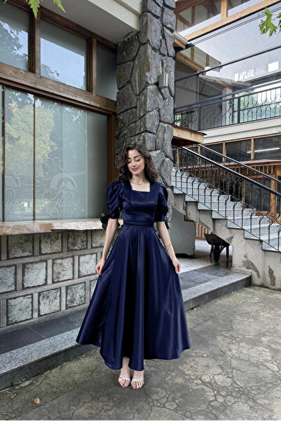 Nika Fashion LACİVERT SATEN RÜYA ELBİSE