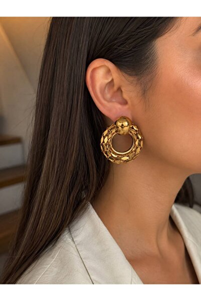 ANKA JEWELLRY Women's Steel Gold Color Textured Hoop Earrings