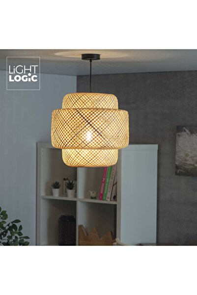LightLogic Lampă suspendată LL GUITS S E27, abajur bambus, Ø28 cm, max. 15W