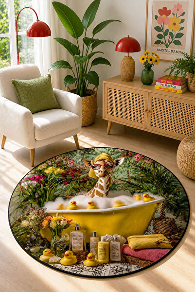 Toronto Home Dijital Kaymaz Yıkanabilir Zürafa Renkli Modern Salon Halısı Mut...