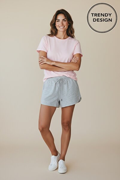 Trendy Design Pantaloni Scurți de Damă Casual, Talie Înaltă Elastică cu Șnur,...