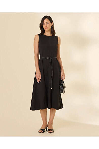 REDTAG Women Black Sleeveless Midi Dress