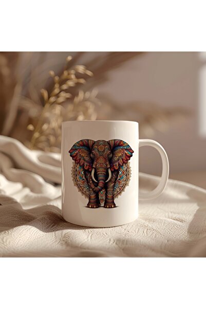 BB TRADE White Ceramic Printed Mug with Colorful Elephant Design 330ml