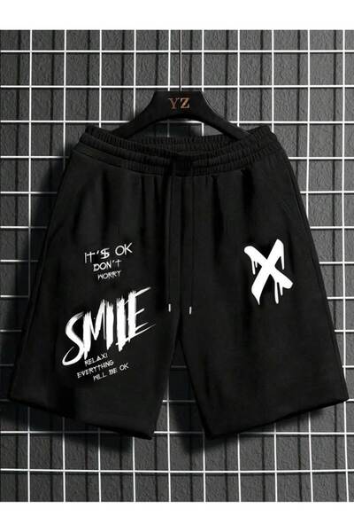 COZYWEAR شورت أسود مطبوع كبير الحجم