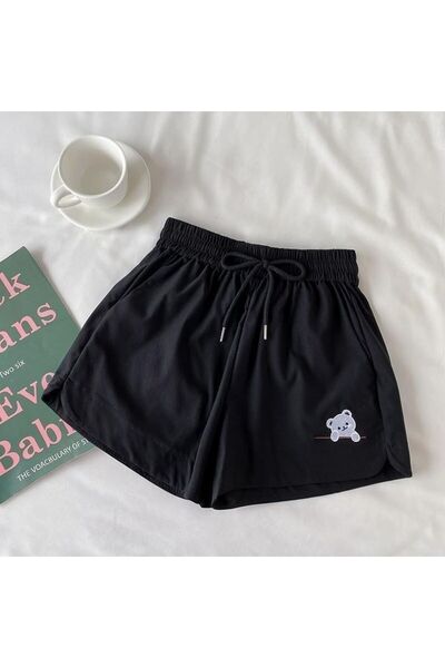 COZYWEAR Black Women's Shorts with Embroidery Detail