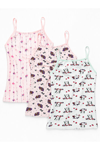 DİAMOND OUTLET 3-Piece Girls' String Strap Undershirt Set 100% Cotton Pattern...