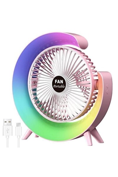 MeK Fine Ventilator Reincarcabil USB,Inclinare 180°,3 Viteze,LED-uri Multicol...
