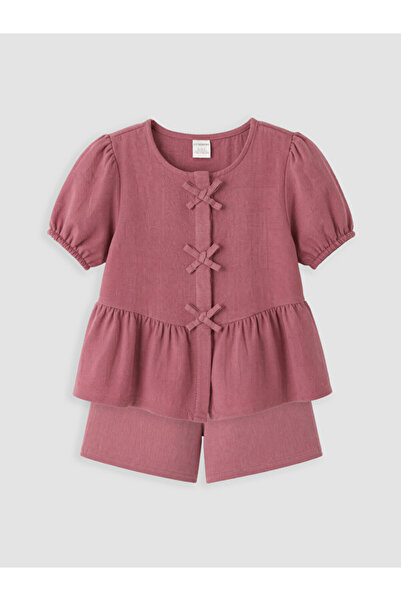 LC Waikiki Rmz Gi̇yi̇m Farkiyla Bow Detailed Girls' Set
