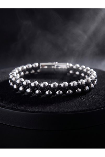 Parmas Design Men's Bracelet Steel Hematite White Premium Gift 01867