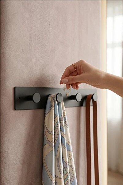 Kitchen Beauty Premium Mat Siyah Ultra Güçlü Yapışkanlı Dörtlü Duvar Askısı B...