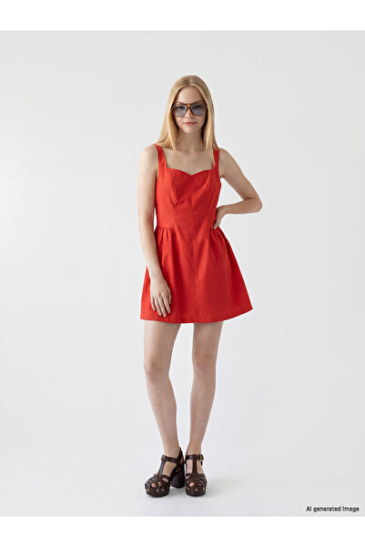 LC Waikiki Peak New Season Heart Collar Waist-Fitted Poplin Mini Dress