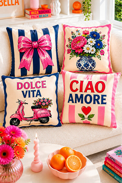 ayshome textile Ays Home Pink Bowknot Maximalist Home Garden 4-Piece Throw Pi...