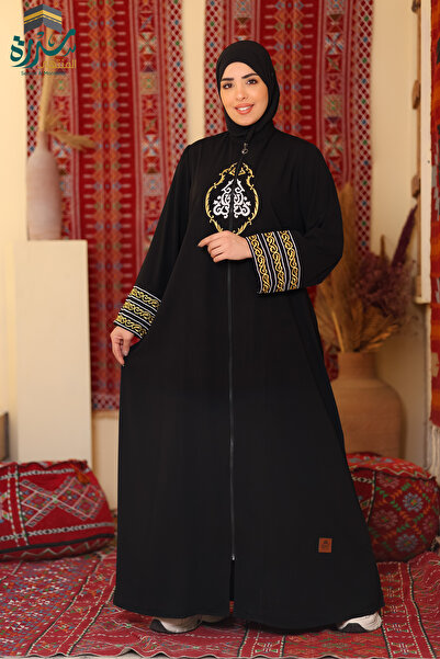 SIDRAALMONTAHA عباية موديل الكعبة مزودة بسحاب وتطريز على شكل نقشة الكعبة