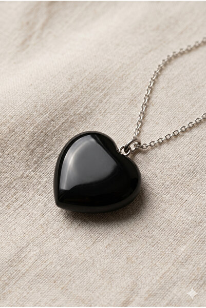 ZGNOVA Heart Shaped Obsidian Natural Stone Steel Pendant
