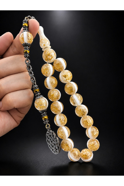 Tesbih Store Gold Leaf Mascot Model Airplane Glass Rosary 14 mm Efe Tesbihi O...