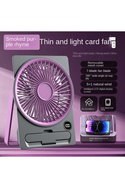 Choice3 Purple Ultra-thin Desktop Fan Digital Display USB Charging Strong Win...