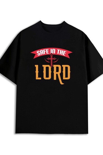 LİNA06 تيشيرتات رجالية بتصميم Safe in the Lord، 180 جرام، 100% قطن، أسود، ملا...