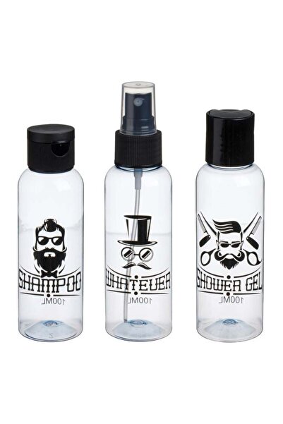OEM Set Sticle de călătorie transparente cu Imprimeu Barber 100ml - 3buc, pen...