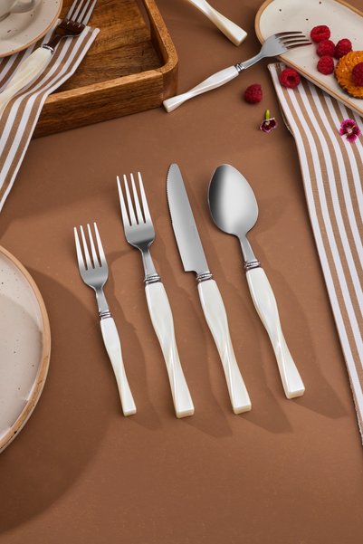 Emsan Velora 24 Piece 6 Person Cutlery Set Cream