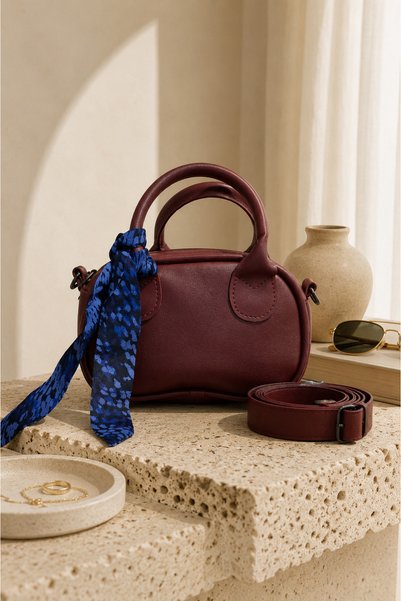 EBRUTESETTÜR Scarf Detailed Mini Hand & Shoulder Bag Claret Red
