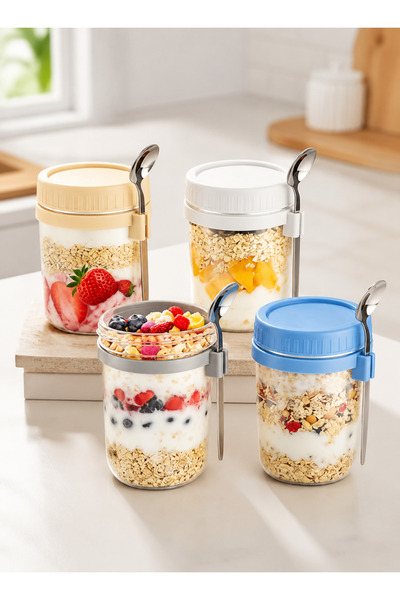 Yoawllty 4 Pcs 16 OZ Leak-Proof Glass Mason Overnight Oats Jars with Lids and...