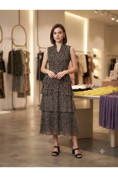 Pyramid masterpieces Fashionable Leaf Pattern Layered Dress