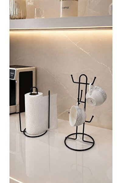 Edora Home Set of 2 Black 6-Compartment Vertical Cup Hanger, Vertical Paper T...