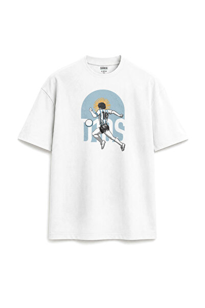 Darkia Argentina Maradona Printed Special Design Relax Fit White T-Shirt
