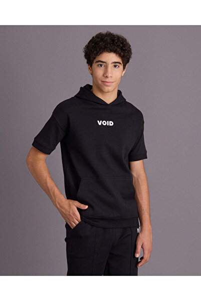 REDTAG Senior Boys Black Over Size Hooded Sweatshirt