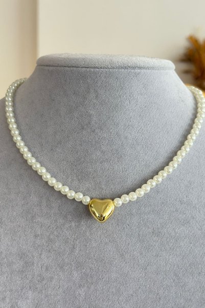 yb yağmur butik Heart Detailed Pearl Necklace