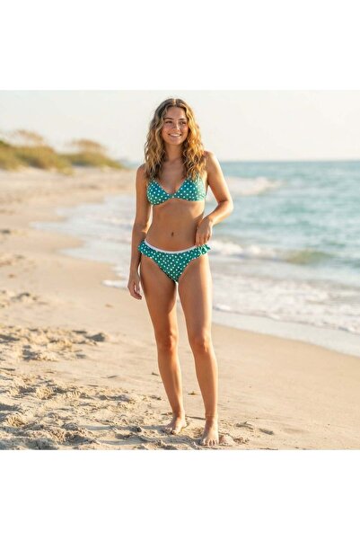 BONBON Kadın Plaj Giyim Yeşil Renk Puantiyeli Bikini Alt BB2623