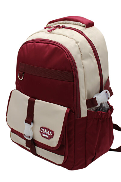 Bevitton 26012 Çok Bölmeli Bej-Bordo Okul Sırt Çantası Unisex Okul Çantası