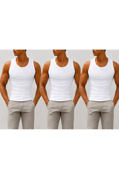 Livik Set de 3 piese alb pentru bărbați, cu guler halter, din țesătură twill,...