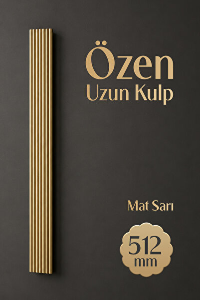 Badem10 Özen (1 Adet) Mat Sarı Renk Çizgili Çekmece Kulp 512 mm Modern Uzun D...