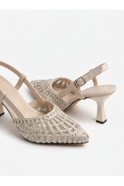 Hayalimdeki Ayakkabı Sozy Women's Beige Braided Casual Classic Heeled Shoes