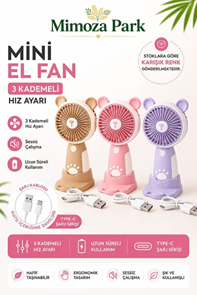 MİMOZA PARK 3 Kademeli Şarjlı Mini Taşınabilir El Fanı - Sessiz USB Masaüstü ...