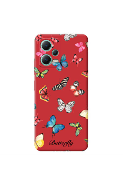 Other Xiaomi Redmi Note 12 Pro 5G Mixed Butterflys Red Colored Silicone TPU Θήκη