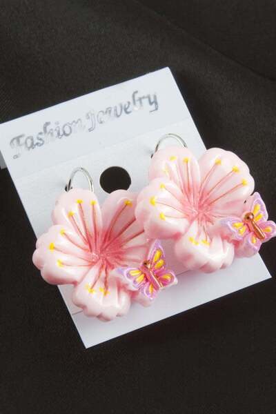 TakÇalıştır Flower Butterfly Plastic Clip Earrings