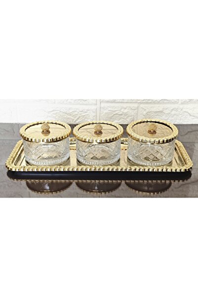 atabey home collection TEPSİLİ HASIR ÇERÇEVELİ FULL GOLD KASE SETİ & ŞEKERLİK...