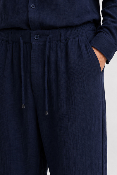 Etikmen Navy Blue Regular Fit Muslin Trousers