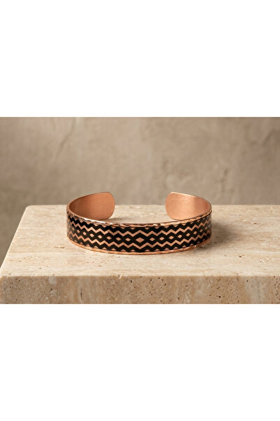 Erol Bakır Copper Geometric Patterned Adjustable Cuff Bracelet