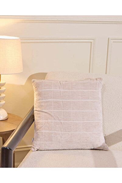 REDTAG Beige Check Velvet Cushion With Zipper